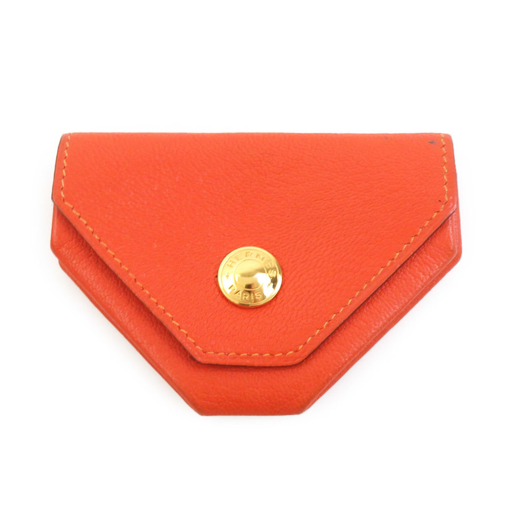 Hermes HERMES Wallet/Coin Purse Le Vingt-Quatre Leather Orange Gold Men's Wom...